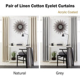 Designers Choice Pair of Linen Cotton Coated Eyelet Curtains Natural 140 x 213cm V442-DRY-CURTAIN-LINENCOTTON213-NATURAL-RE