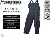 HUSKI OVERALLS Farmers Bib N Brace Waterproof Stretch Windproof Work - Navy - S V563-K8097-S