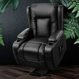 Artiss Recliner Chair Lift Assist Heated Massage Chair Leather Rukwa RECLINER-A5-BK-AB