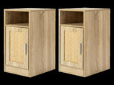 Levede Narrow Bedside Table 2 Pcs with Storage Boho Rattan Wood NI1099-2PC-AU