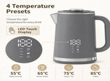 Gray electric kettle, 1.7L stainless steel kettle, 1500W rapid heating, with LED display, adjustable V1197-JY-071602