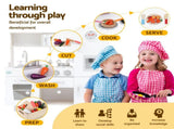 Keezi Kids Wooden Pretend Kitchen Playset with 29pc Cutting Food Set PLAY-WOOD-CLOCK-3IN1