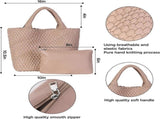 Woven Tote Bag for Women Soft Leather Handbag with Pocket V1263-JX-3496