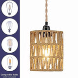 Boho Plug in Pendant Light, Hanging Light with Cord, Ceiling Lamp Rattan Cylinder Shad pwm25 V1370-AZ4-07639
