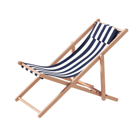 Gardeon Outdoor Deck Chair Wooden Sun Lounge Folding Beach Patio Furniture Blue WOOD-B-BC-6021T-BW