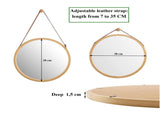 CARLA HOME Hanging Wall Mirror 38cm - Solid Bamboo Frame Adjustable Leather Strap for Bathroom LSB-36014