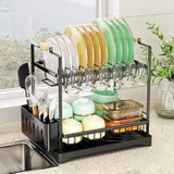 CARLA HOME 2-Tier Large Dish Drying Rack with Drainboard, Utensil Holder, Glass Hooks & Cutlery LSB-36211