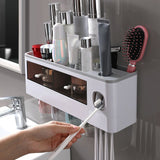 Wall Mounted Toothbrush Holder Multi Function Magnetic Absorption Bathroom Storage Rack with Drawer V1294-YM0716-3112220057116