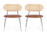 Artiss 2x Dining Chairs PU Leather Rattan Kitchen Lounge Cafe Accent Chair Brown DINC-B-S06-BRX2