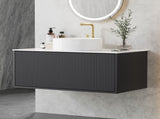 Cefito Vanity Unit 900mm Bathroom Cabinet Storage Wall Hung Grooved Timber Black BV-CA-TIR1-900-BK-ABC
