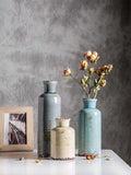 Ceramic Vases Set of 3 Crackled Finish Blue Farmhouse for Home Dcor V178-23061