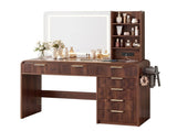 Artiss Dressing Table Vanity Desk LED Lighted Mirror Glass Top 7 Fluted Drawers 120CM Walnut FUR-AG-DRESS02N-WAL-AB