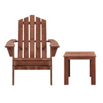 Gardeon 3PC Adirondack Outdoor Table and Chairs Wooden Beach Chair Brown FF-BEACH-UF-CH-BR-3PC