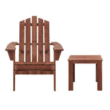 Gardeon 3PC Adirondack Outdoor Table and Chairs Wooden Beach Chair Brown FF-BEACH-UF-CH-BR-3PC