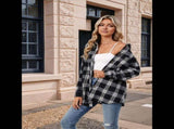 Women Flannel Shirts Shacket Black and White XXL V1369-AZ3-W-12912