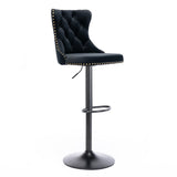 4x Height Adjustable Swivel Bar Stool Velvet Nailhead Barstool with Footrest V226-SW1812BK-2