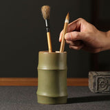 Olive Green Ceramic Desk Pen Holder Organizer, Pencil and Pen Storage for Office and Home, 1 Set V1369-AZ3-W-15802
