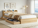 Artiss Single Bed Frame with 2 Storage Drawers Platform Bed Base with USB Ports Sturdy Wooden Slat WBED-F-AURA-S-WD-AB