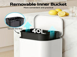 Cefito Kitchen Trash Can 40L Pedal Bins Rubbish Bin Steel with Soft Close Lid, Removable Inner RB-40L-1C-WH