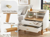 Artiss Bedside Table 2 Drawers Charging Station White and Pine FUR-S-BS-05-WH