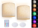 Battery Operated Wall Lights Indoor with Remote, Wireless LED Wall Lights with Fabric Shade, 12 V1171-CX-WL-BO-2