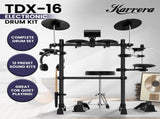 Karrera TDX-16 Electronic Drum Kit with LCD, Toms, Snares Quiet Mesh Pads & Pedals, Adjustable ELE-DRM-5PC