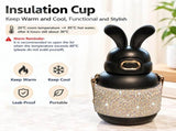 Cute Bunny Ear Diamond Studded Insulated Tumbler with Straw and Strap, Portable Large Capacity Water V1341-ZY-B9JDF2YL-WHITE