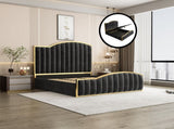 Elegant King Bedframe Charcoal Velvet Fabric with Gas Lift Storage and Golden Trim V357-STARSHINE-KING-CHARCOAL-ABC