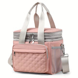 PINK Large Capacity Travel Bag / Lunch Bag. Expandable 5cm, Multi-Compartment Storage, Hand/Shoulder V1232-WCB004