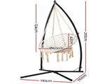 Gardeon Hammock Chair with Steel Stand Macrame Outdoor Swinging Cream HM-CHAIR-SWING-CREAM-X