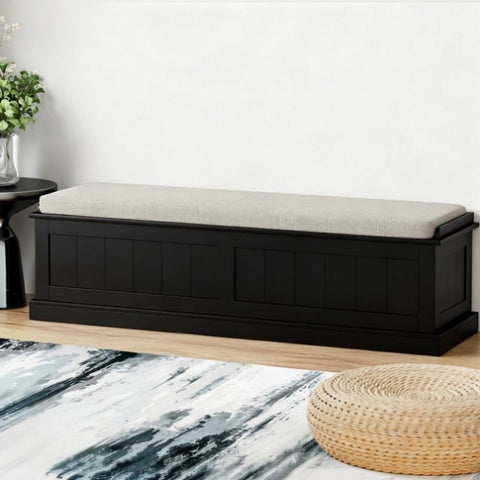 Artiss Storage Ottoman Blanket Box 140cm Fluted Black FUR-S-OTM-RTA-03-PB-BK