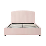 Camelia Double Size Bed Frame Pink Velvet Upholstery High Headboard Quality Slats Metal Structure V43-BED-CAM-DPN