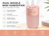 Pink Dual Spray USB Humidifier with Warm LED Night Light - 400ml Mini Portable Desk and Car V888-ELOSUNG53394