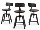 Artiss 3x Bar Stool Swivel Industrial Counter Barstools 63-79cm Seat Height Adjustable Metal Legs BA-TW-V17-098BACK-BKX3