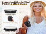 360x Triple Wall Paper Coffee Cups w/Lids Disposable Takeaway Bulk in Black V563-PA0812-15L-24QTY-1BOX