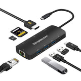 Simplecom CHT580 USB-C SuperSpeed 8-in-1 Multiport Hub Adapter HDMI 2.0 Docking Station V1202-V2-HXSI-CAT580