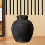 Rustic Ceramic Vase Wabi Table Centerpiece Office Farmhouse Flower Vase Black 12.7x12.7x15cm V1370-AZ4-15200