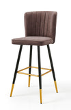 Modern Bar Chair Leather Stool Counter Brown Mid-Century Wood x 2 V541-LKS-014-BROWNPU