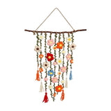 Boho Crochet Flower Wall Hanging,19.7in Handmade Macrame Floral Tapestry with Wooden Branch and V1369-AZ3-W-14907
