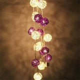 1 Set of Purple n White 5cm Rattan Cane 50 Ball Battery Powered LONG 5m String Lights Christmas Gift V382-PURPWHITERATTBALLBATT50
