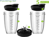 Blender Replacement Parts for Ninja, 24oz Ninja Blender Cups with To-Go Lids, 7 Fins Extractor V1258-DP02-C-106