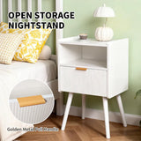 White Nightstand Modern Solid Wooden Open Shelf Bedside Table with One Storage Drawer and Solid Legs V985-WHITENIGHTSTAND
