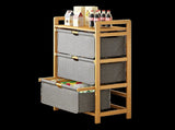 Bamboo Shelf with Storage Hamper Wooden Organiser with 3 Laundry Bags V63-838251