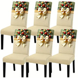4PCS Christmas Stretch Dining Chair Covers Snug-Fit Elastic Design, Printed with Ornaments, V1232-SDYT-4P-001