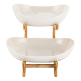 CARLA HOME 2-Tier Plastic Fruit Bowl Basket with Bamboo Stand for Kitchen Counter, Snack Tray, V178-36197