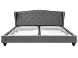Artiss Queen Bed Frame with Wingback Headboard Grey Linen Upholstered Platform Bed Base BFRAME-G-PIER-Q-GY-ABC