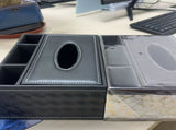 Black cat's eye Multi-Function Leather Tissue Box, Wooden Frame with Compartment Storage, Anti-Slip V1232-PGZJH001