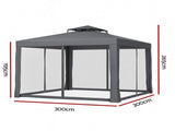 Instahut Gazebo Marquee 3m Outdoor Event Tent Camping Party Mesh Wall Canopy Grey GAZEBO-IR-WED-3X3-GY