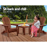 Gardeon 3PC Adirondack Outdoor Table and Chairs Wooden Foldable Beach Chair Brown FF-BEACH-SET-3PC-NTLBR