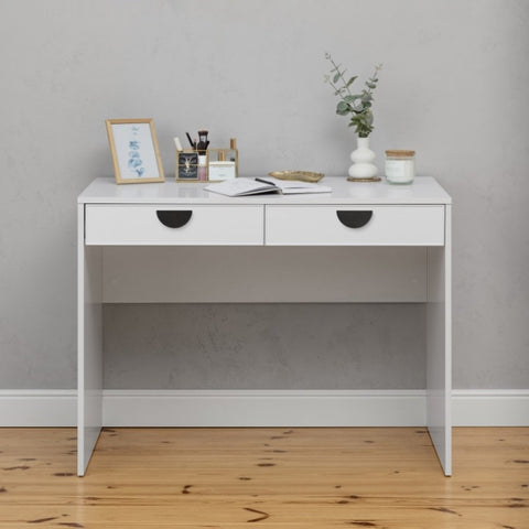 ODESSA DESK - WHITE - SLIM - HALF MOON BLACK V164-ECS14T04B